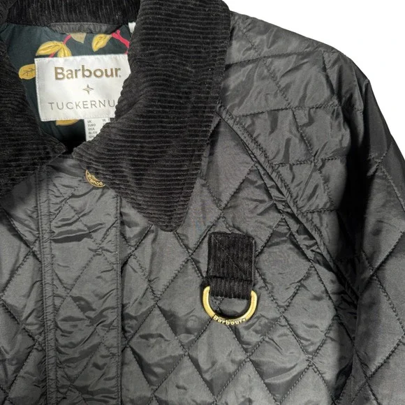 Barbour x Tuckernuck Kinsley Quilted Jacket Black Floral Lined Womens Sz 12 - Picture 6 of 16